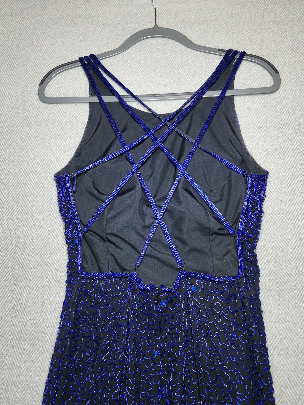 Vtg Andretta Donatello Royal Blue Silk, Glass Beaded Maxi Dress Med Read - Picture 6 of 15